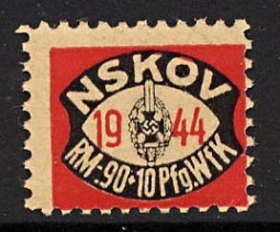 Nazi Party Dues  Stamp; 1944 "NSKOV"  .90+ .10 Reich Marks